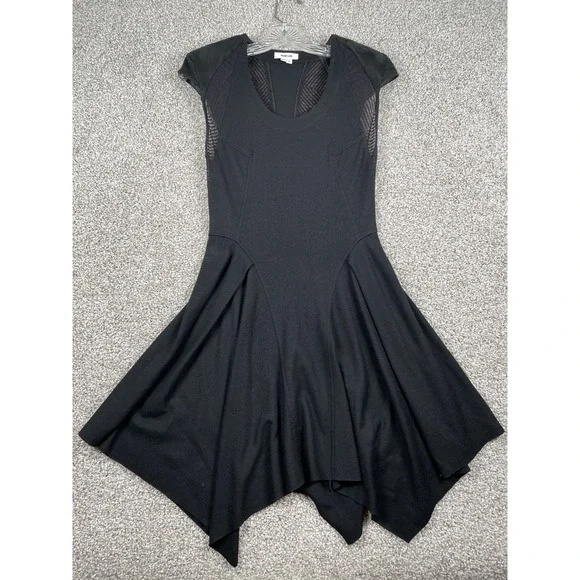 Helmut Lang Black Asymmetrical Geometric Lace Wool Dress With Shoulder Pads Sz S - Picture 1 of 11